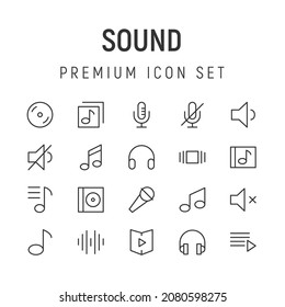 Simple line set of sound icons. Premium quality objects. Vector signs isolated on a white background. Pack of sound pictograms.