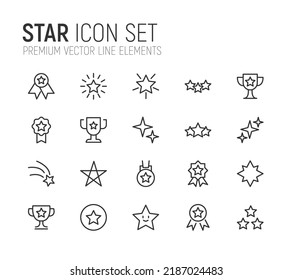 Simple line set of star icons. Premium quality objects. Vector signs isolated on a white background. Pack of star pictograms.