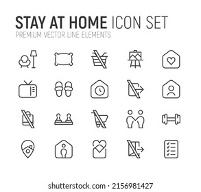 Simple line set of stay at home icons. Premium quality objects. Vector signs isolated on a white background. Pack of stay at home pictograms.