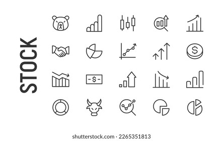 Simple line set of stock icons. Premium quality objects. Vector signs isolated on a white background. Pack of stock pictograms.