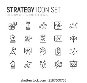 Simple line set of strategy icons. Premium quality objects. Vector signs isolated on a white background. Pack of strategy pictograms.