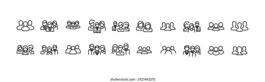Simple line set of team icons. Premium quality objects. Vector signs isolated on a white background. Pack of team pictograms.