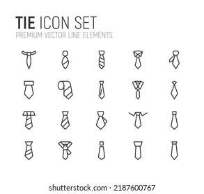 Simple line set of tie icons. Premium quality objects. Vector signs isolated on a white background. Pack of tie pictograms.