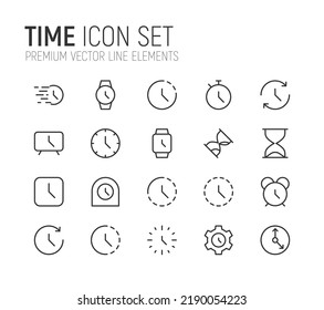 Simple line set of time icons. Premium quality objects. Vector signs isolated on a white background. Pack of time pictograms.