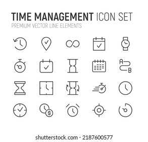 Simple line set of time management icons. Premium quality objects. Vector signs isolated on a white background. Pack of time management pictograms.