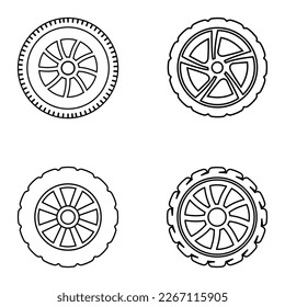 Simple line set of tires icon. Premium quality goods. Vector sign isolated on white background.