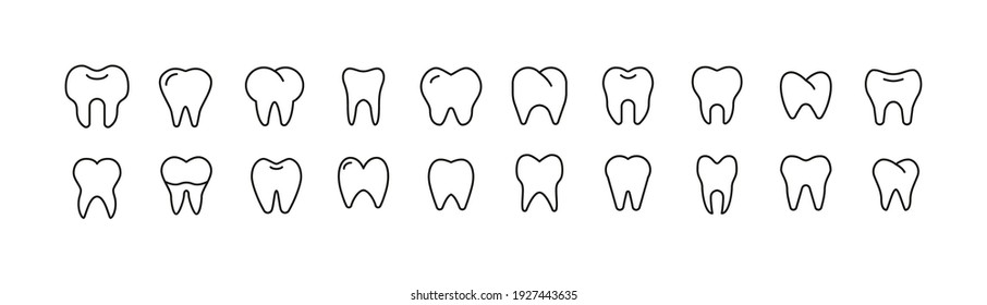 Conjunto simple de líneas de iconos dentales. Objetos de primera calidad. Señales vectoriales aisladas en un fondo blanco. Envase de pictogramas dentales.