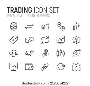 Simple line set of trading icons. Premium quality objects. Vector signs isolated on a white background. Pack of trading pictograms.