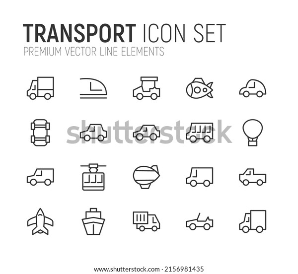 Simple line set of transport icons. Premium\
quality objects. Vector signs isolated on a white background. Pack\
of transport\
pictograms.