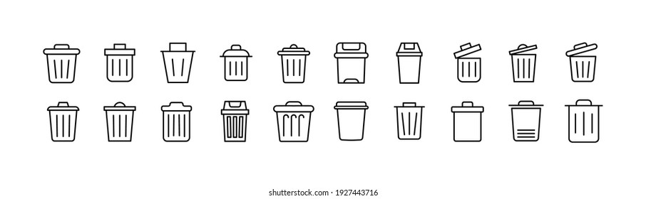 Simple line set of trash icons. Premium quality objects. Vector signs isolated on a white background. Pack of trash can pictograms.