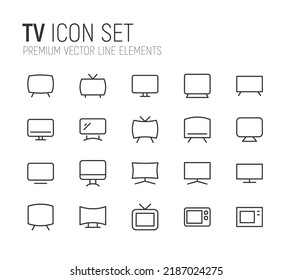 Simple line set of tv icons. Premium quality objects. Vector signs isolated on a white background. Pack of tv pictograms.