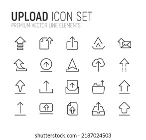 Simple line set of upload icons. Premium quality objects. Vector signs isolated on a white background. Pack of upload pictograms.