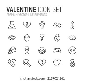 Simple line set of valentine icons. Premium quality objects. Vector signs isolated on a white background. Pack of valentine pictograms.