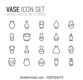 Simple line set of vase icons. Premium quality objects. Vector signs isolated on a white background. Pack of vase pictograms.