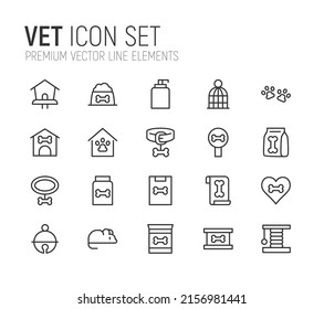 Simple line set of vet icons. Premium quality objects. Vector signs isolated on a white background. Pack of vet pictograms.