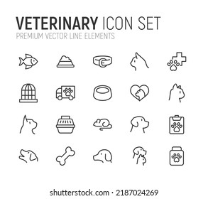 Simple line set of veterinary icons. Premium quality objects. Vector signs isolated on a white background. Pack of veterinary pictograms.