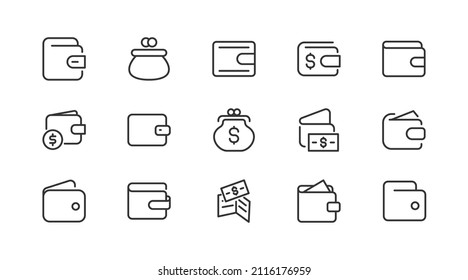 Simple line set of wallet  icons. Premium quality objects. Vector signs isolated on a white background. Pack of wallet  pictograms.