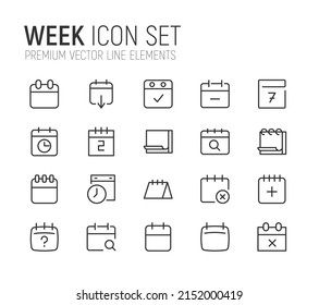 Simple line set of week icons. Premium quality objects. Vector signs isolated on a white background. Pack of week pictograms.