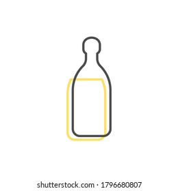 Simple line shape of tequila bottle. One contour figure of a bottle, the second drink. Outline symbol whisky dark color. Sign liquid grey. Isolated flat illustration on a white background. Vector.
