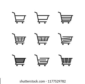 simple line shopping cart basket vector icon logo design set template