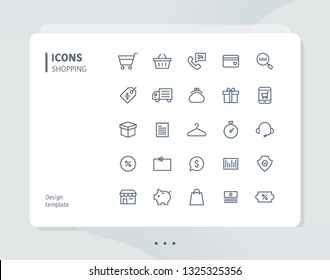 Simple line shopping icon set. flat design style minimal vector illustration