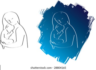 A simple line silhouette drawing of a mother and child