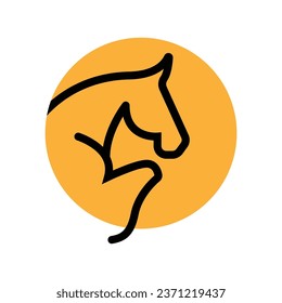 simple line silhouette of horse jumping in yellow circle logo vector