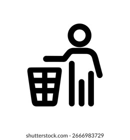 Simple Line Silhouette Person Throwing Away Garbage into Waste Container Icon