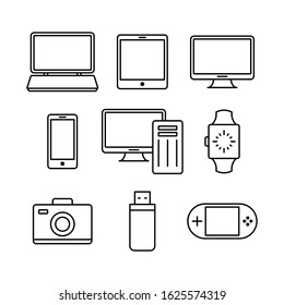 Simple line smart device icons set design vector template