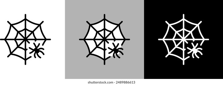 Simple line spiderweb and spider vector icon.