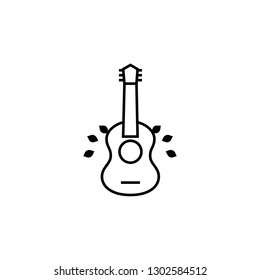 Simple Line Spread Leaf Accoustic Guitar Nature Eco Music. Can use for icon or logo