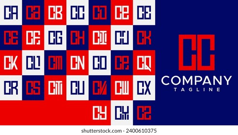 Einfache quadratische Buchstaben C CC Logo Design-Set