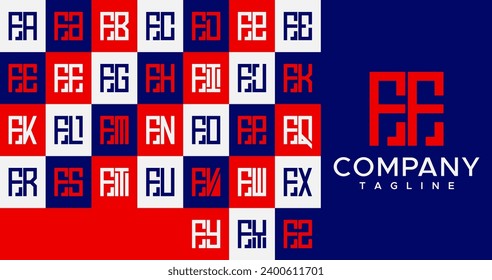 Simple line square letter F FF logo design set