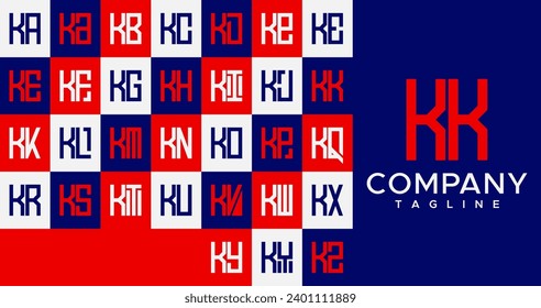 Simple line square letter K KK logo design set