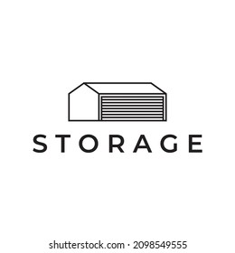 simple line storage building logo design vector graphic symbol icon sign illustration creative idea