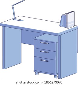 Simple line study desk and book and desk lamp and drawer