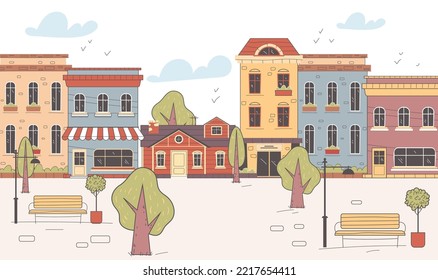 Simple line style building street city house abstract concept. Vector graphic design illustration element