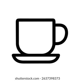Simple Line Style Coffee Cup Icon with Saucer Beverage Illustration
