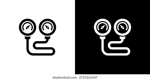 Símbolo de icono de instrumento de medición de presión de manómetro doble de estilo de línea simple
