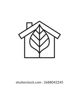 Simple line style ecological house with leaf green home icon vector.