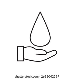Simple line style hand catching water drop save resource icon vector.