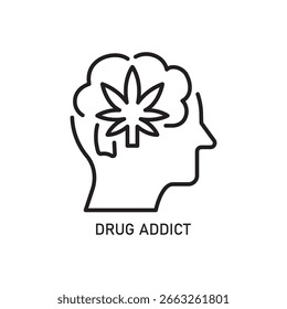 Simple Line Style Head Cannabis Plant Thinking Medical Mind Icon