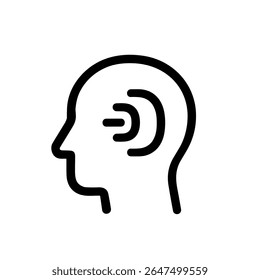 Cabeça de Estilo de Linha Simples com Ícone de Comunicação de Onda Sonora de Audição
