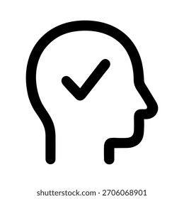 Simple Line Style Head Profile with Check Mark Shape Icon