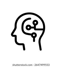 Simple Line Style Human Head with Circuit Board Inside Icon