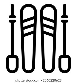 Simple line style icon of a pair of skis and poles, perfect for representing winter sports and activities