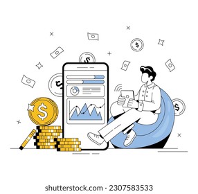 Simple line style illustration isolated on white background. Deposit investment and finance. Vector illustration.