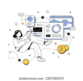 Ilustración de estilo de línea simple aislada en fondo blanco. Análisis comercial y financiero. Ilustración vectorial.