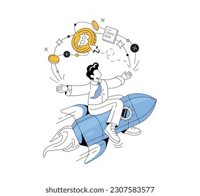 Simple line style illustration isolated on white background. Cryptocurrency, bitcoin coin. Vector illustration.