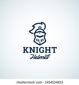 Simple Line Style Knight Helmet Abstract Vector Icon, Symbol or Logo Template. Warrior Head Sillhouette with Modern Typography. Creative Medieval Emblem. Isolated.